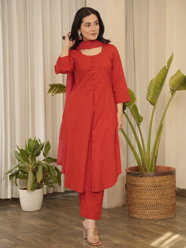 Red Cotton Suit Set