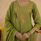 Green Handcrafted Chanderi Mirrorwork Straight Kurta Set
