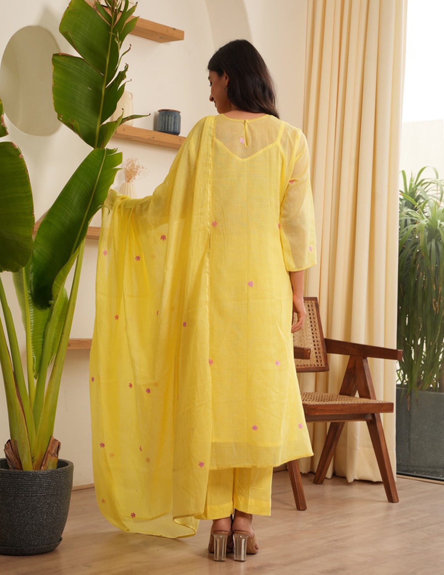 Jane Yellow  Embroidered Doria Suit Set