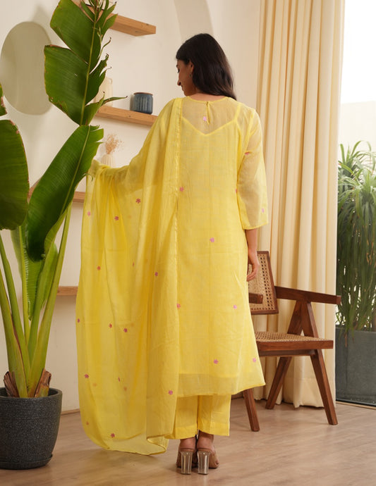 Jane Yellow  Embroidered Doria Suit Set