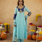 Sky Blue Chanderi A-Line Kurta Set with Handwork Detailing &  Organza Dupatta
