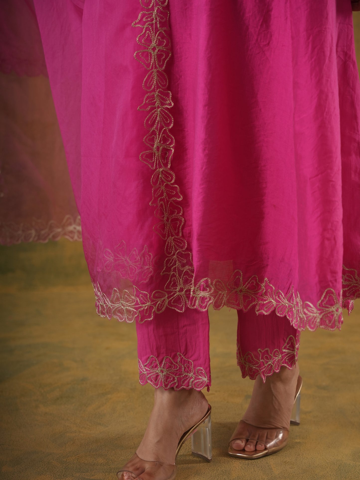 Roohani Pink Chanderi Floral Cutwork Suit Set