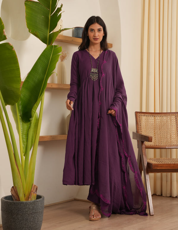 Venesa Purple Chanderi Aari Embriodered Suit Set