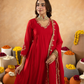 Red Hand Embroidered Chanderi Gathered Kurta Set with  Sequin Dupatta