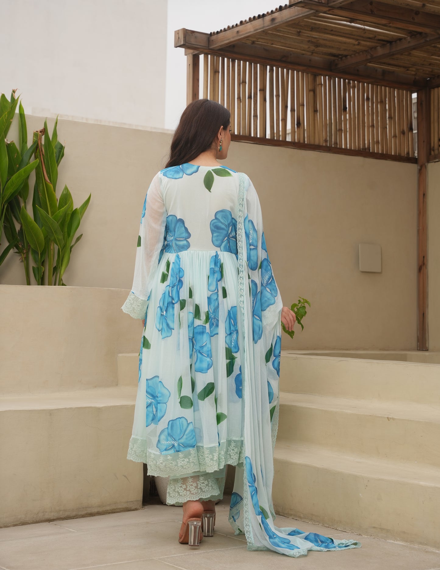 Hayat Sky Handpaint Georgette Suit Set
