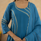 Blue Chanderi Aari Embroidered A- Line Kurta Set