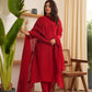 Marley Red Silk Straight Suit Set