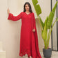 Red Organza Silk Aari Embroidered Suit Set