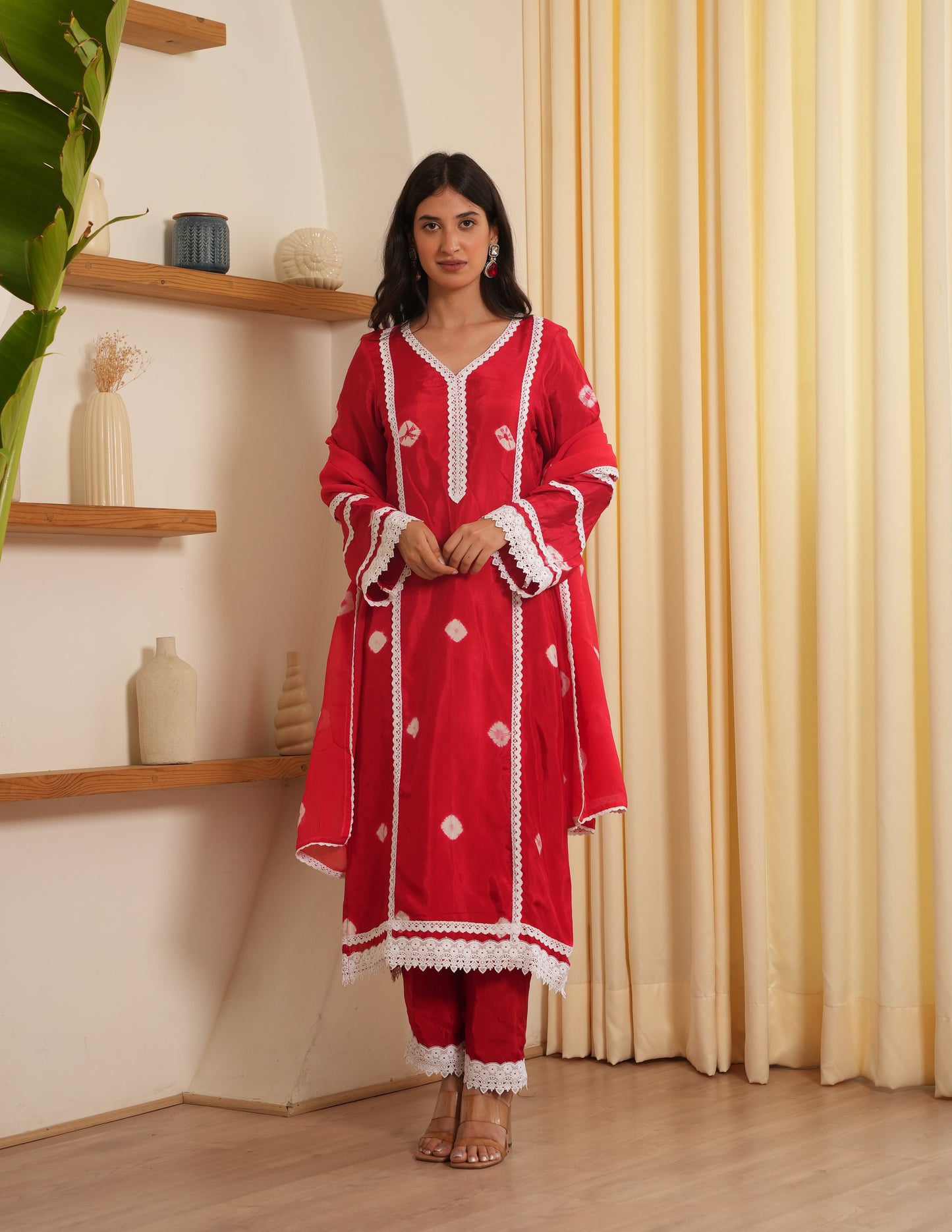 Zuri Red Bandhani Silk  Suit Set