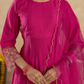Fuchsia Pink Chanderi Embroidered Kurta Set with  Organza Dupatta