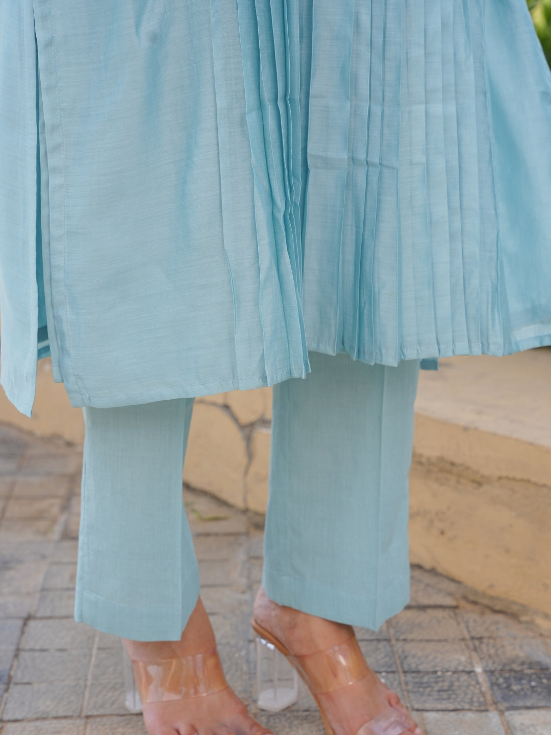 Powder Blue Floral Handwork Chanderi Kurta Set