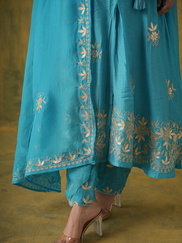 Rani Sitaara Teal Blue Gotta Patti Angrakha Set