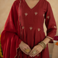 Maroon Floral Aari Embroidered Anarkali Set