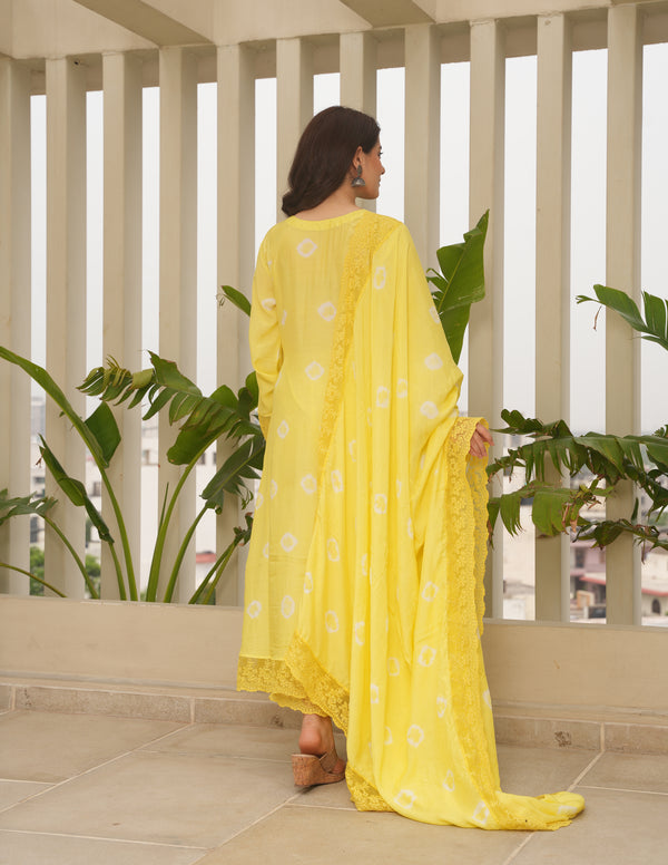 Yellow Maslin Bandhej Suit Set