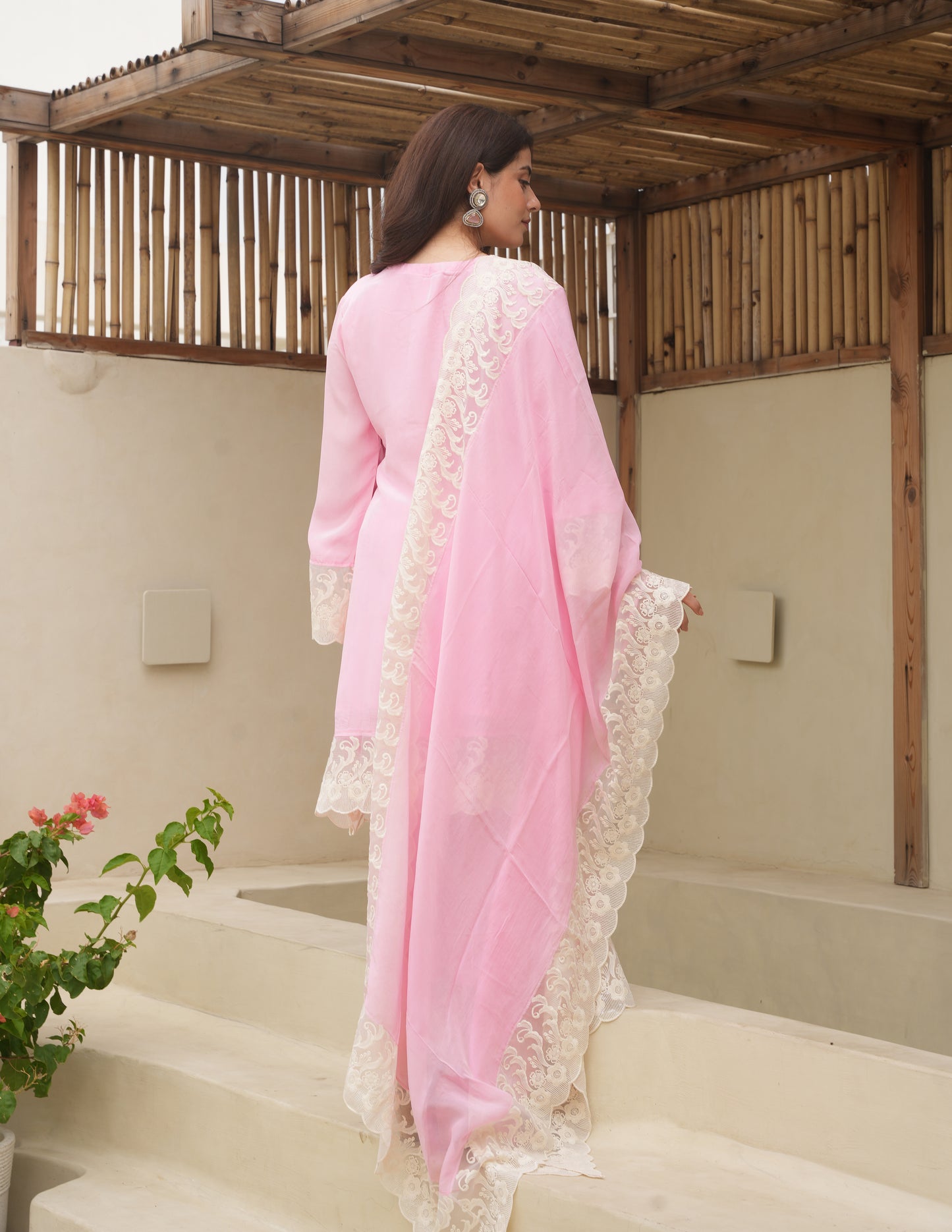Ella Baby Pink Silk Straight Suit Set