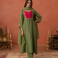Olive Green Chanderi Mirrorwork A- Line Kurta Set