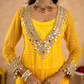 Yellow Chiffon Bandhej Mirrorwork Kurta Set