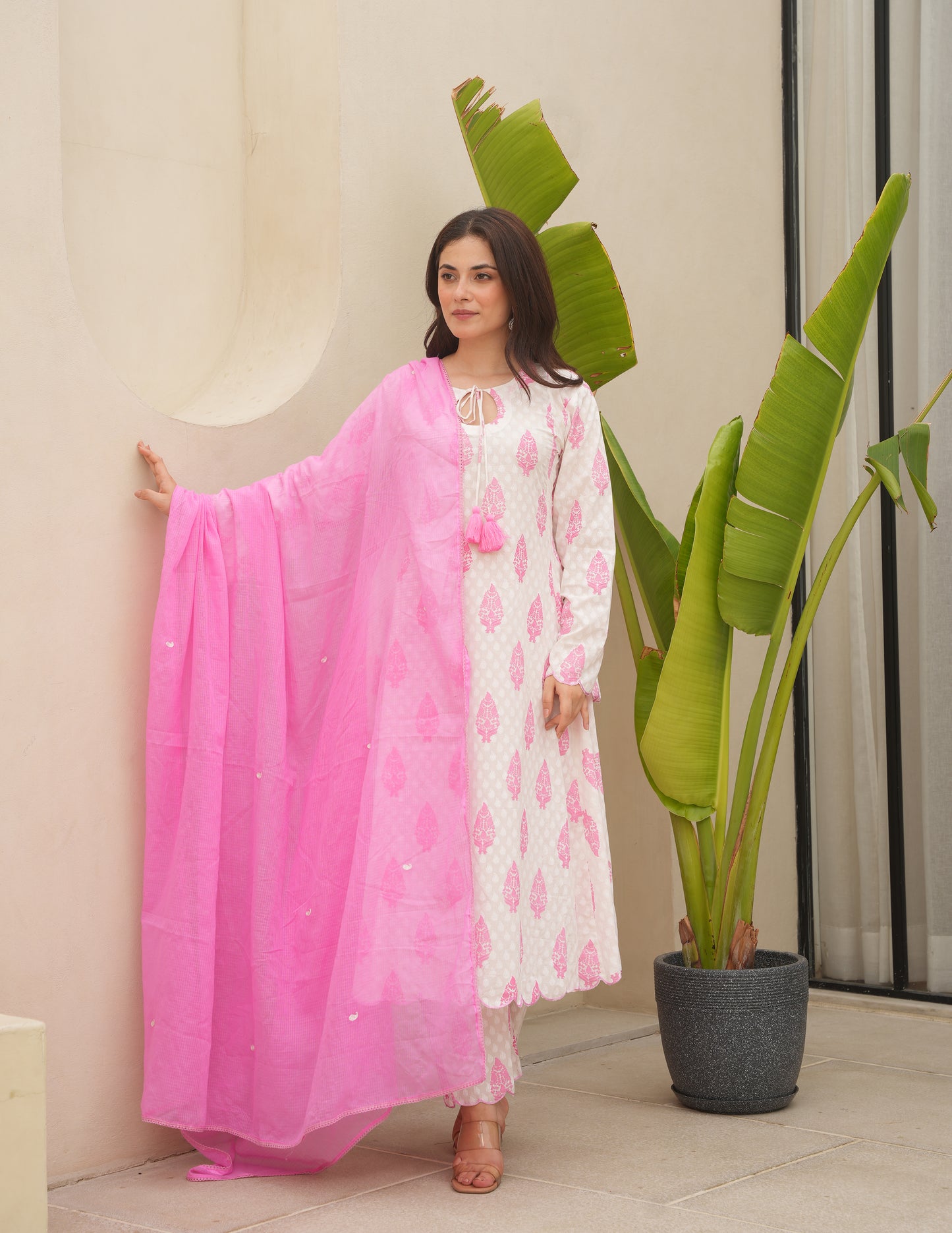 Soa Pink Block Print Cotton Suit Set