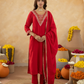Red Handcrafted Chanderi Mirrorwork Straight Kurta Set