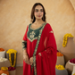 Red Chanderi A-Line Kurta Set with Handwork Detailing &  Organza Dupatta