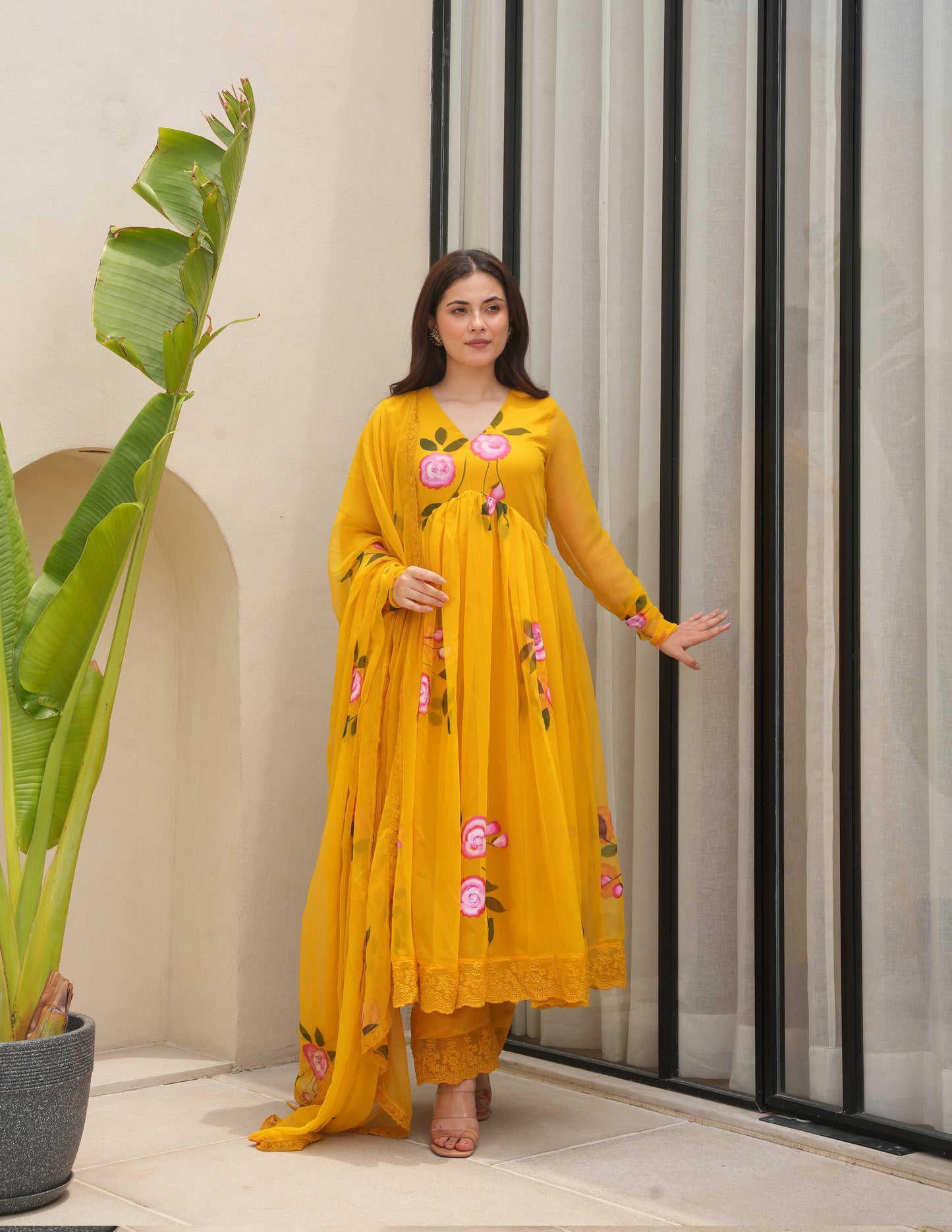 Murraya Mustard Handpaint Suit Set