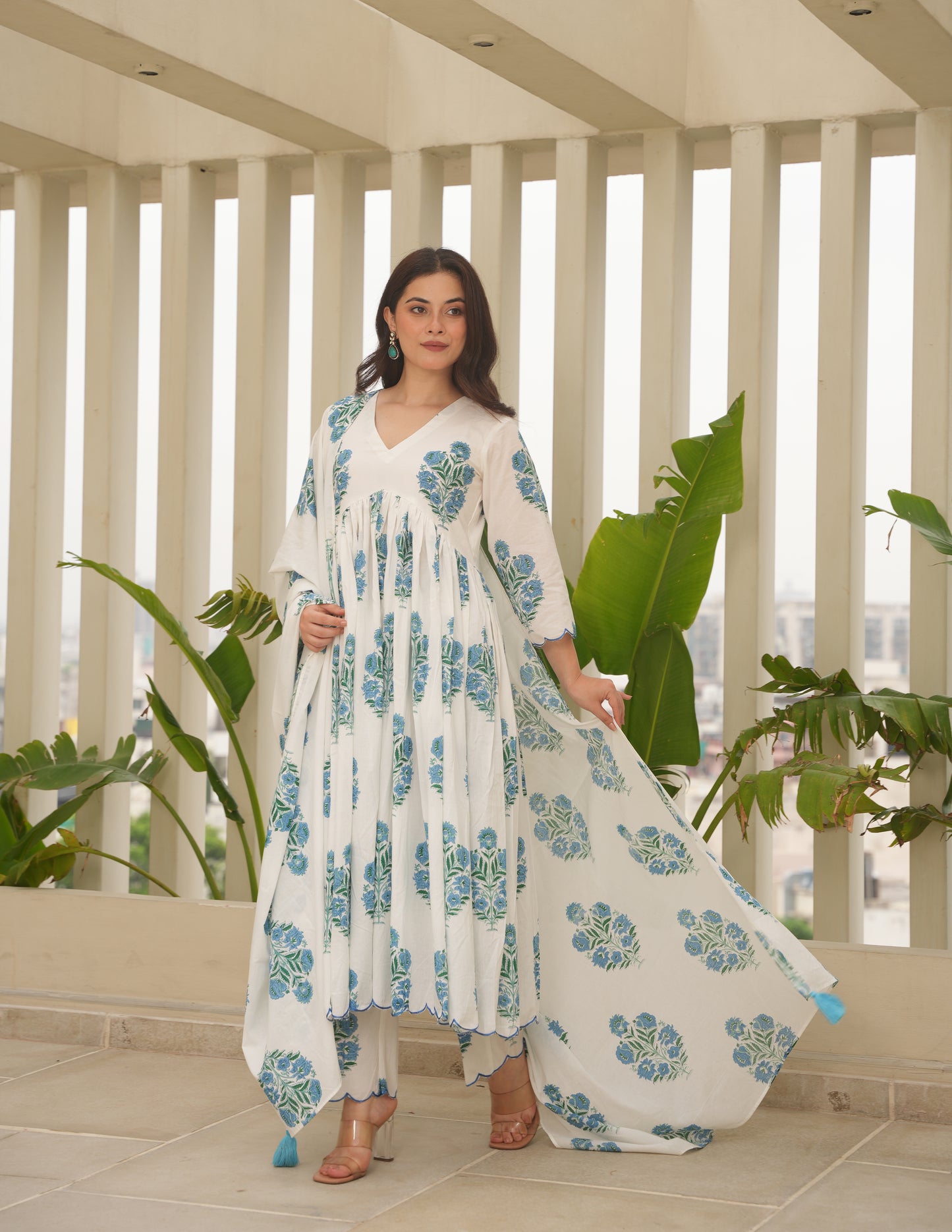 Persia White Block Print Suit Set