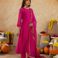 Fuchsia Pink Doria Hand Embroidered A- Line Kurta  Set