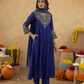 Royal Blue Zari Embroidered A-Line kurta with Dupatta
