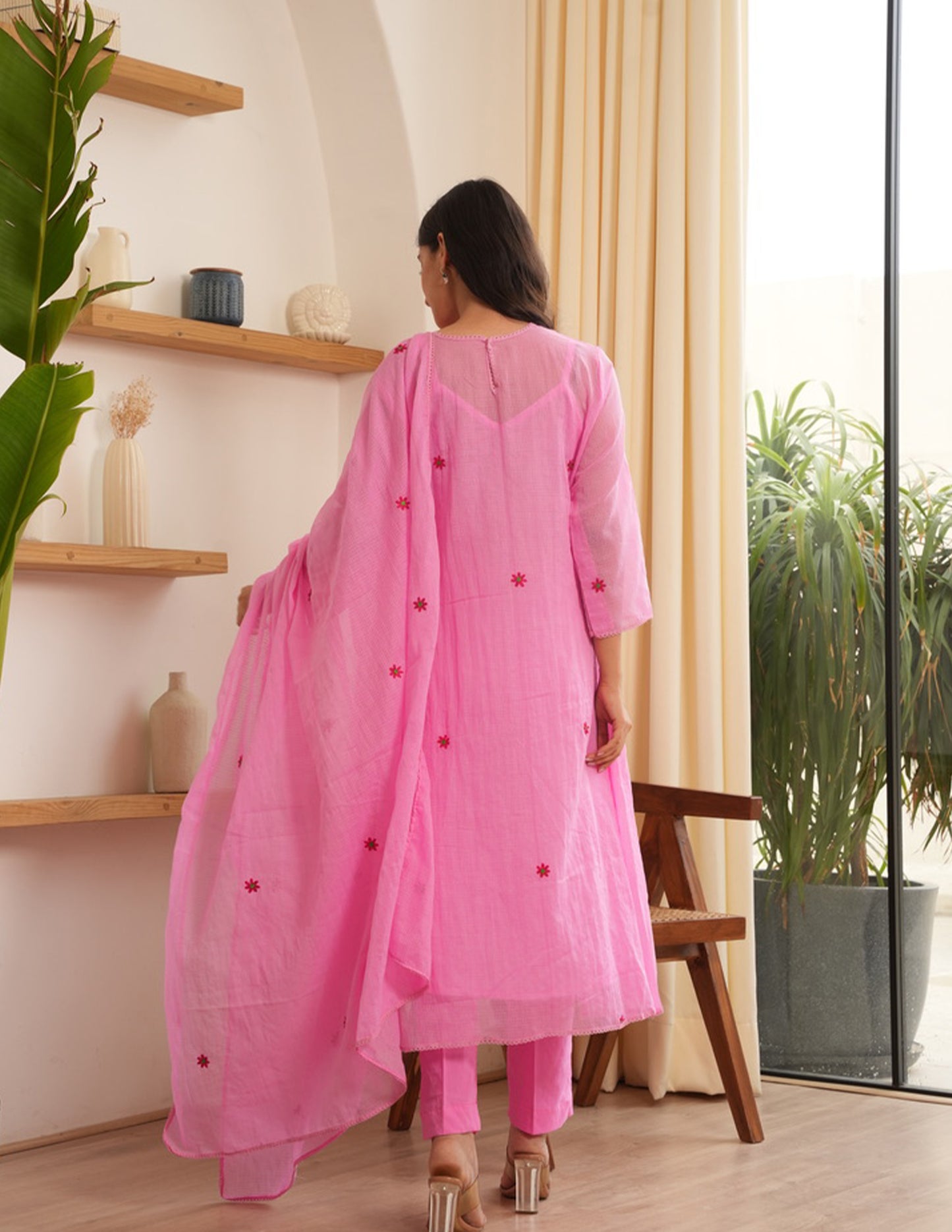 Mable Pink Embroidered Doriya Suit Set