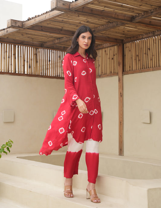 Ava Red Bandhani Maslin Co Ord Set