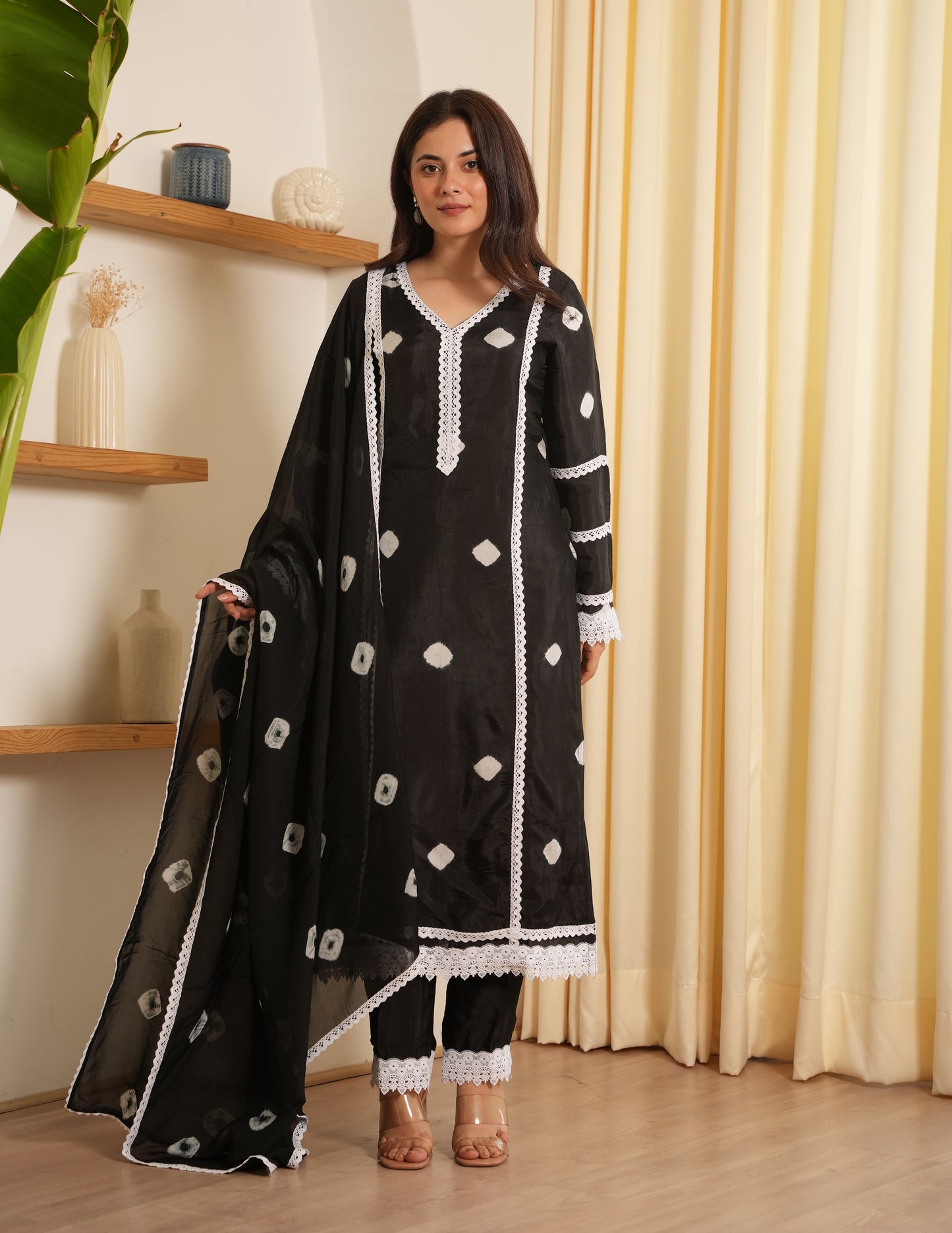 Alora Black Bandhani  Silk Suit Set