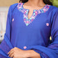 Blue Floral Handwork Chanderi A-Line Kurta Set