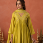 Mustard Yellow Chanderi Zari Embroidered Gathered  Kurta Set
