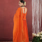 CHAAND ORANGE SILK GATHERED AARIWORK SUIT SET