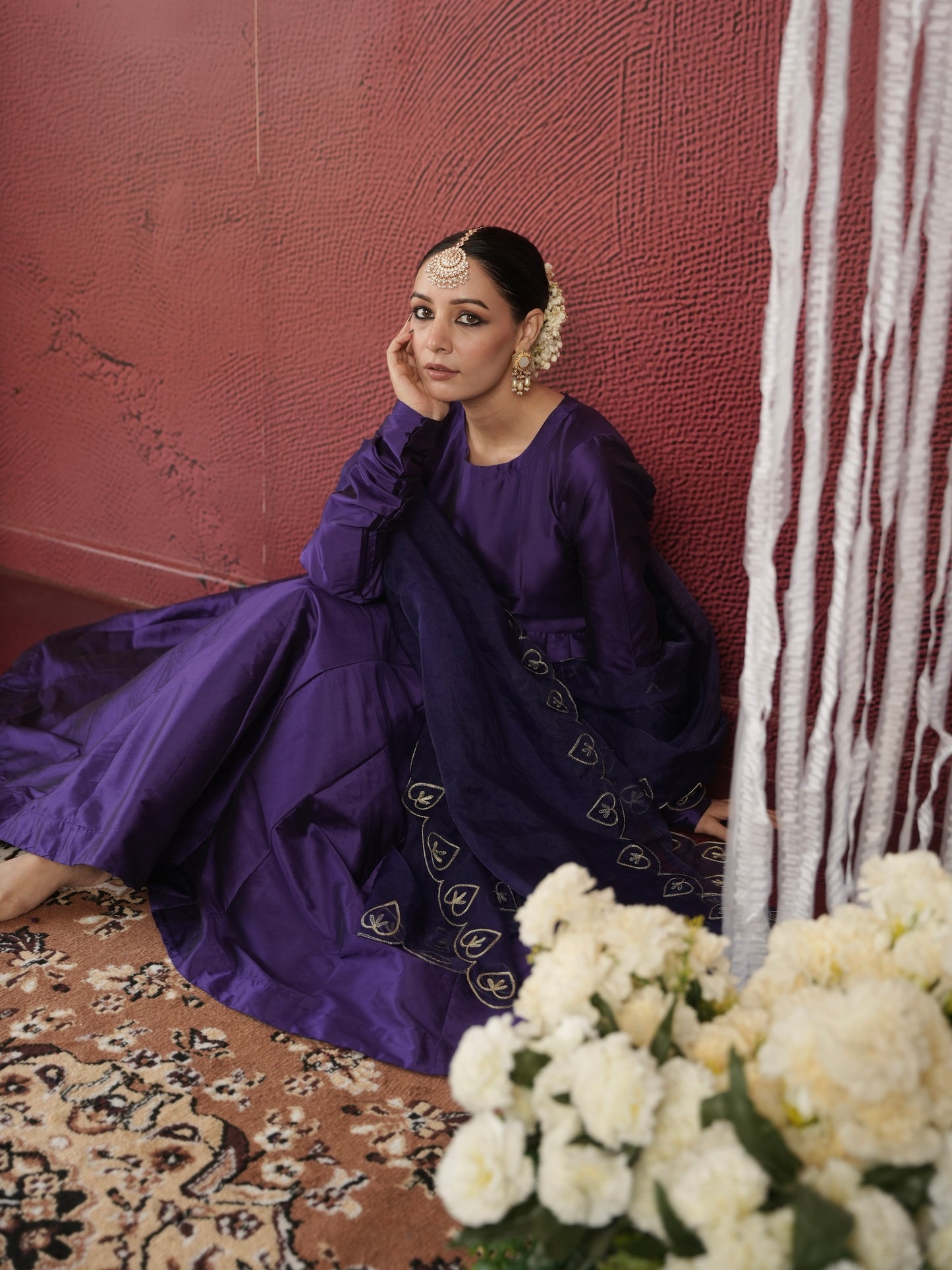 CHAAND PURPLE SILK AARI ANARKALI SET
