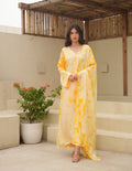 Yellow Silk Shibori Mirror  Work Staright Suit Set