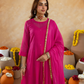 Fuchsia Pink Doria Hand Embroidered A- Line Kurta  Set