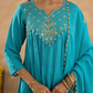 Cyan Blue Chanderi Aari & Handwork Gathered Kurta Set