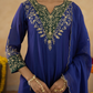 Royal Blue Zari Embroidered A-Line kurta with Dupatta