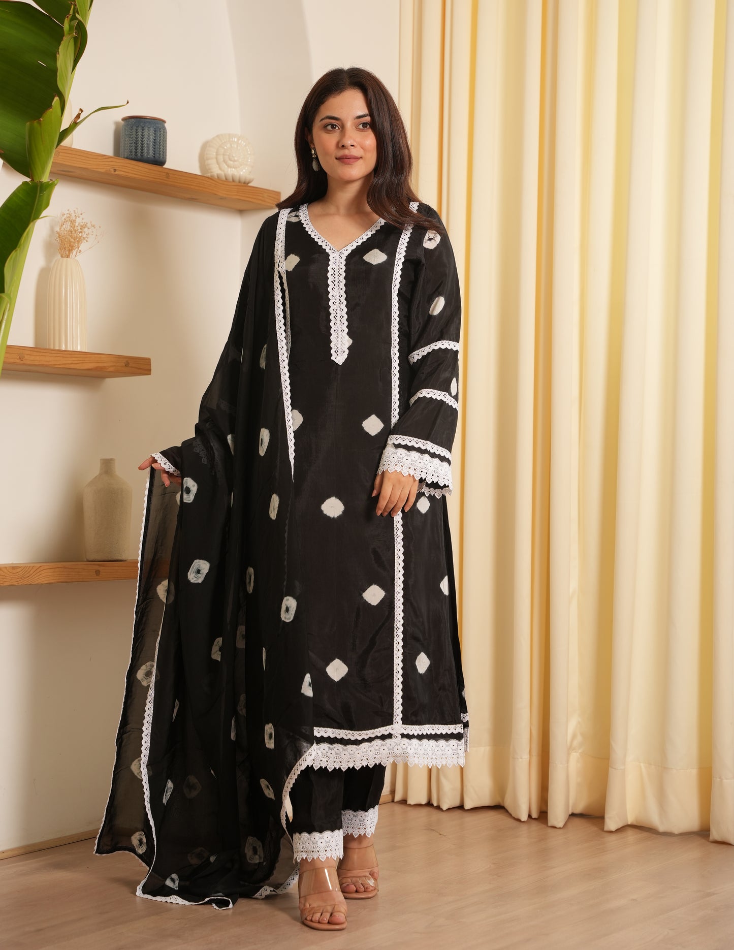 Alora Black Bandhani  Silk Suit Set