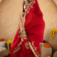 Red Hand Embroidered Chanderi Gathered Kurta Set with  Sequin Dupatta