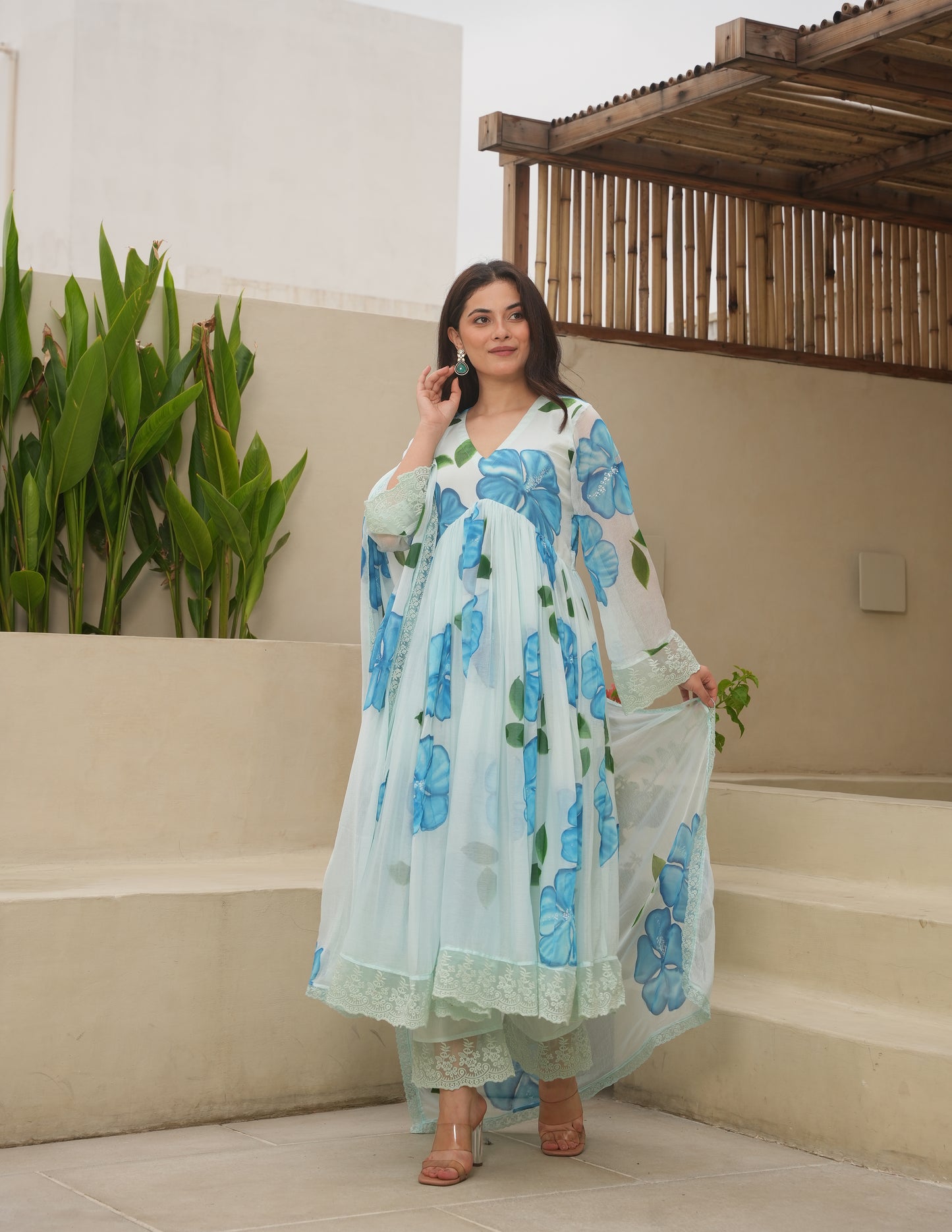 Hayat Sky Handpaint Georgette Suit Set