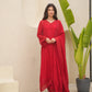 Red Organza Silk Aari Embroidered Suit Set