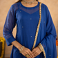 "Royal Blue Doria Hand Embroidered A- Line Kurta  Set"