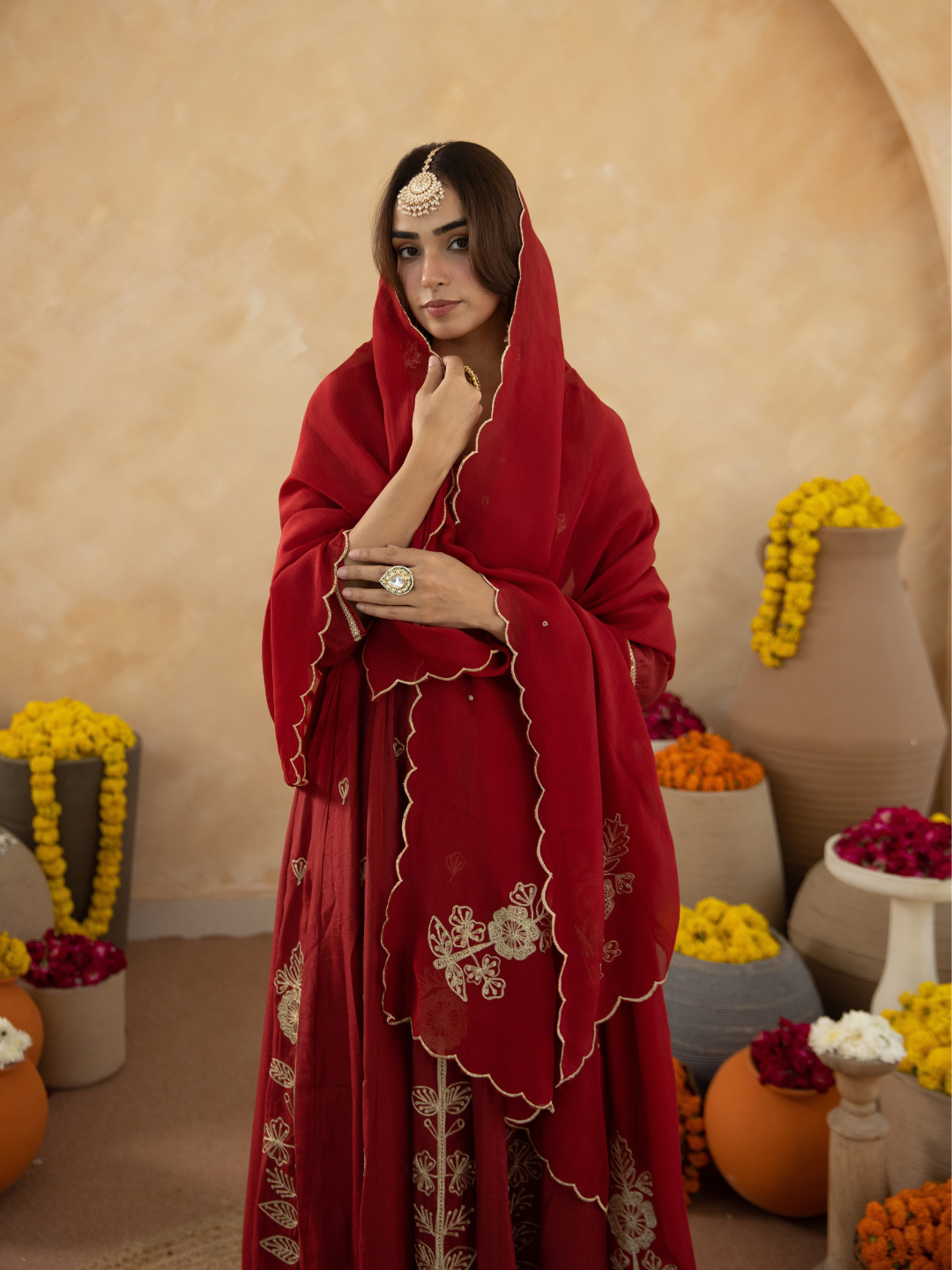 Maroon Floral Aari Embroidered Anarkali Set