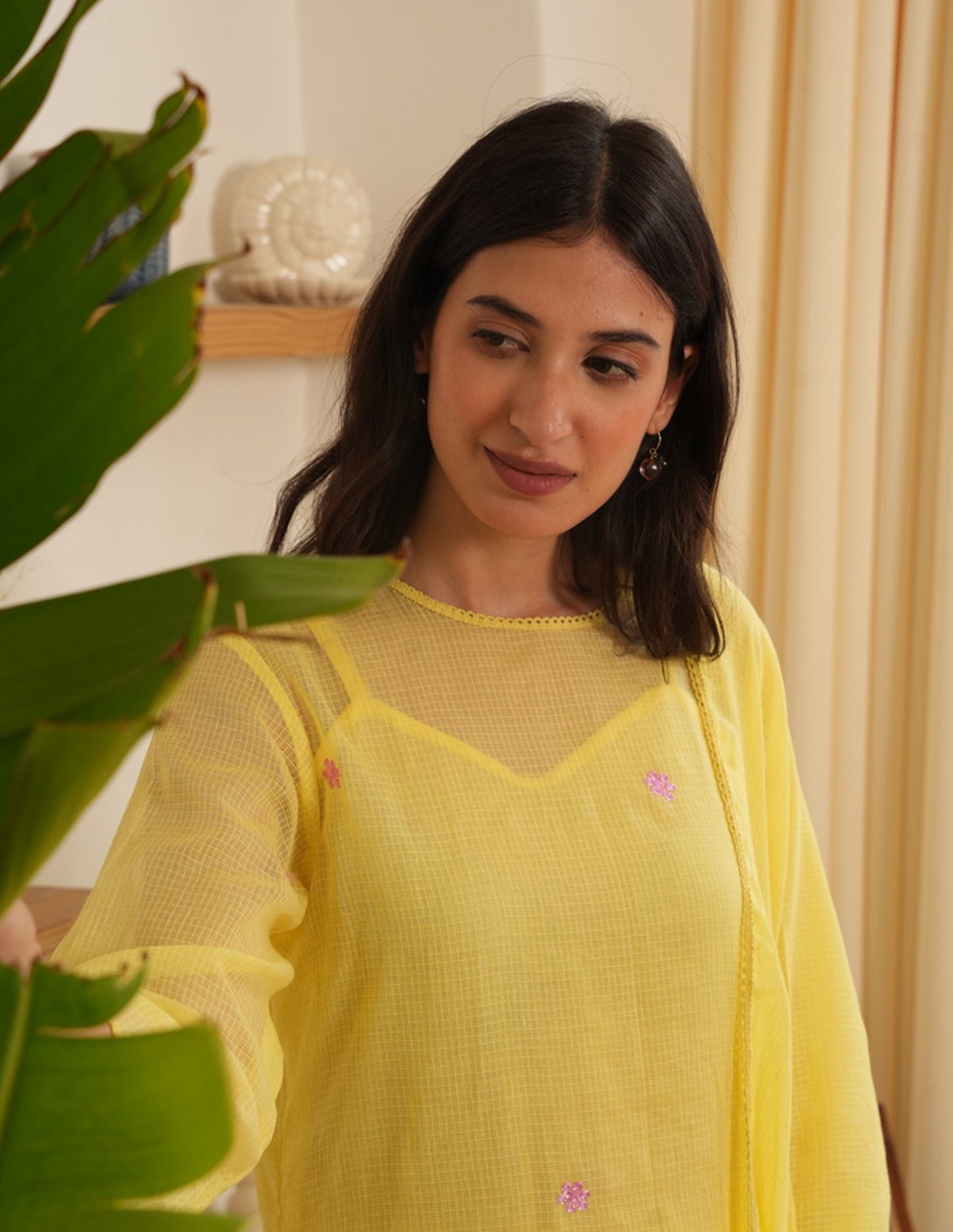 Jane Yellow  Embroidered Doria Suit Set