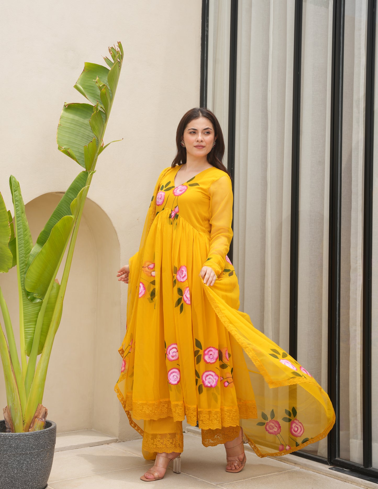 Murraya Mustard Handpaint Suit Set
