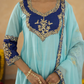 Sky Blue Chanderi A-Line Kurta Set with Handwork Detailing &  Organza Dupatta