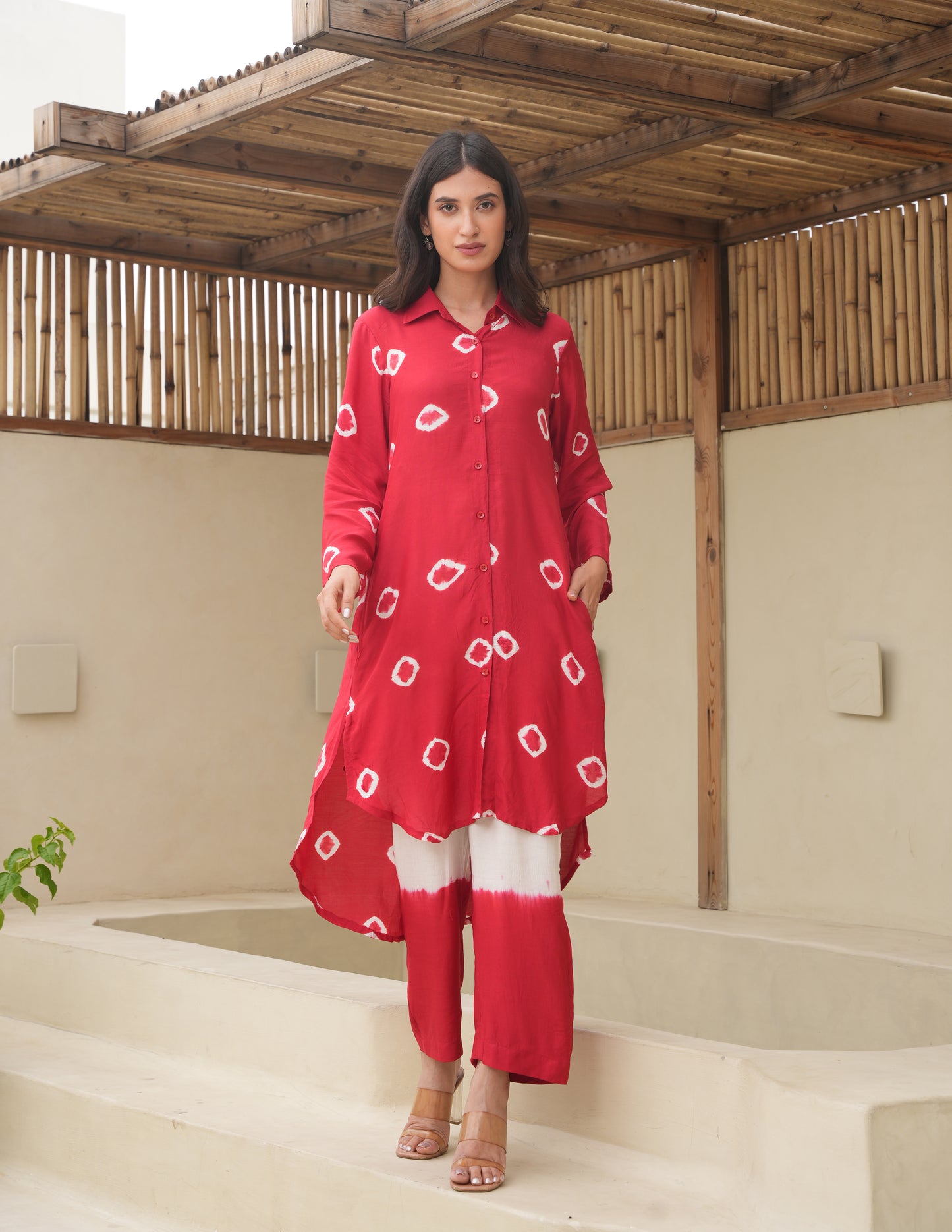 Ava Red Bandhani Maslin Co Ord Set