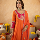 Orange Chanderi A-Line Kurta Set with Handwork Detailing &  Organza Dupatta